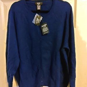 New Lord & Taylor Women Navy Cashmere Cardigan 3x